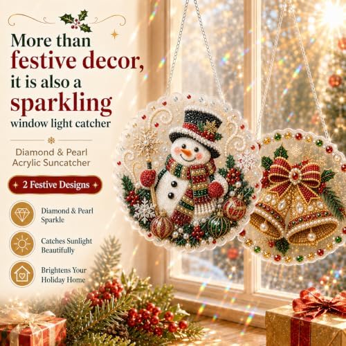 2 PCS Christmas Pearl Diamond Painting Suncatcher Kit, DIY Craft (#B, 8in)