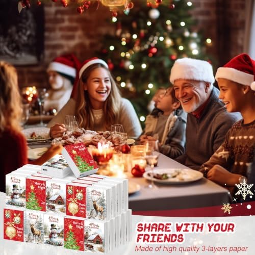 Outus 50 Pack Vintage Christmas Travel Size Pocket Tissues Stocking Stuffer