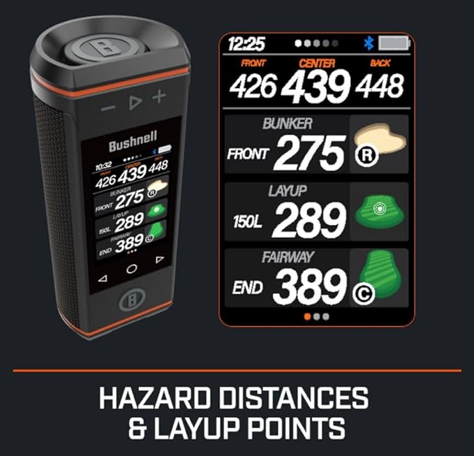 Bushnell Wingman HD View Golf Speaker, 3.5" Touchscreen, GPS Distances, Premium 360° Audio, Waterproof Design, Magnetic Cart Mount with Wearable4U PowerBank & Car/Wall Chargers Bundle