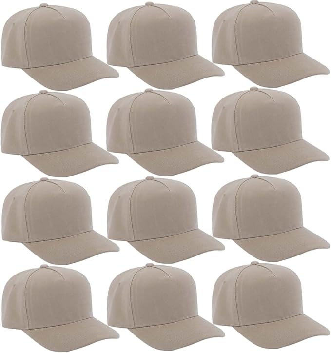 ZH 12 PC 5 Panel Baseball caps, Bulk Baseball caps, Customizable DIY Design, Wholesale Caps, One-Size-Fits-All