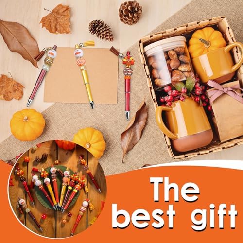Jutom 12 Thanksgiving Bead Pens DIY Kit 50 Beads 12 Tassels Turkey Pendants