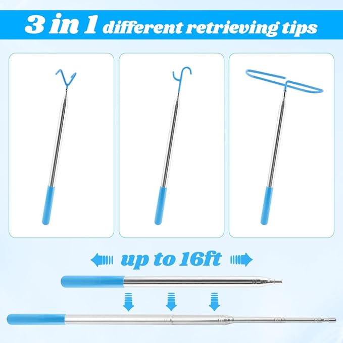 16 Feet Disc Golf Retriever Pole, Telescopic Discs Retriever with Stainless Steel Frame and Carry Bag, Extendable Disc-Golf Grabber Accessories Grabber for Tree, Bushes & Water