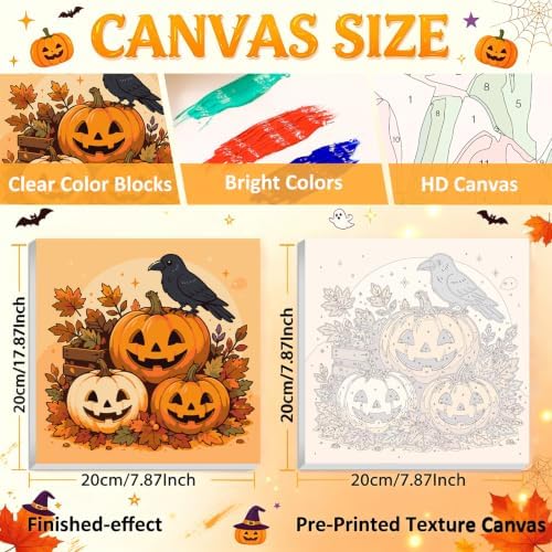 4 Pack Halloween Paint by Numbers Kit for Kids, with Frame, 7.8x7.8 inch
