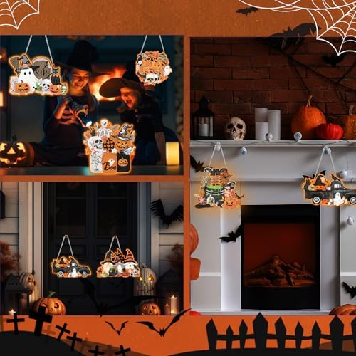 Chiisong 6 Pcs Halloween Diamond Art, Fall Diamond Painting Hanging Signs