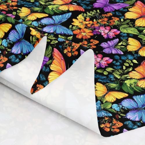 Butterfly Upholstery Fabric for Chairs Rainbow Butterflies Fabric by The Yard 362"x63", Aesthetic Flowers Rustic Dreamy Bugs Country Animal Sewing Fabric for Kids Gifts
