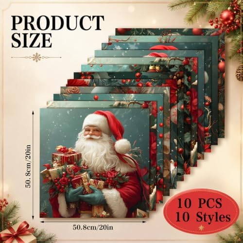 Hahafelt 10 Pcs Vintage Christmas Quilting Fabric Bundles 20 x 20 Inch