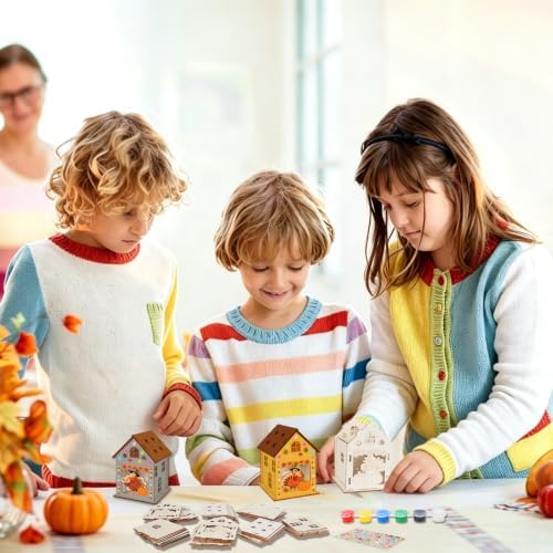 Fennoral 7 Pack Woode Turkey House Craft Kit for Kids