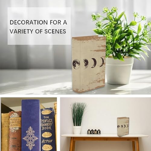 Faux Book Storage Boxes Decorative Book Box Vintage Beige Moon Phase Pattern 9.1 x 5.9 x 2 Inch Storage Organizers for Jewelry Trinket Wedding Memories Hobby Keepsake Photos Home Decoration