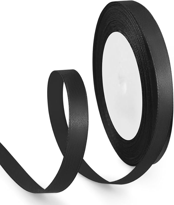3/8 Inch 25 Yards Satin Ribbon Black, Solid Color Fabric Ribbon by HimBen