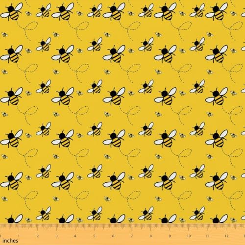 Cute Honeybee Upholstery Fabric for Chairs Kawaii Bee Fabric by The Yard 181"x63", Honey Watercolor Beetles Chic Nature Art Sewing Fabric DIY Projects