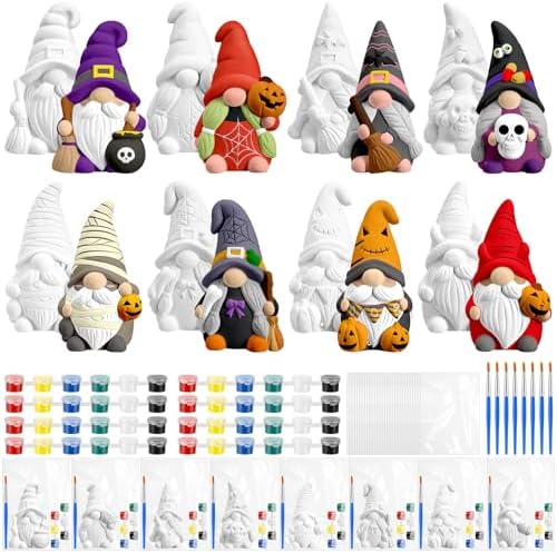 PullCrease 8 Pcs Halloween Gnome Ceramics to Paint Crafts Kit