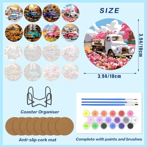8 Pack All Season Paint by Numbers Kits Coasters with Holder Cork Pads