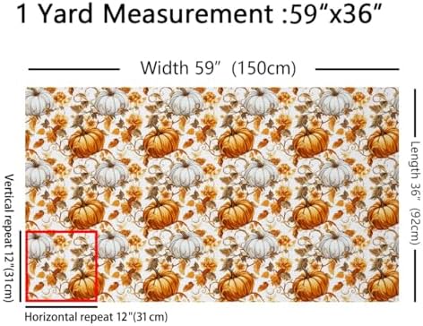 Pumpkin Fabric by The Yard Watercolor Orange Pumpkin Plants Fabrics for Sewing Lovers Autumn Country Rustic Style Fabric DIY Soft Polyester No Stretch 3 Yards,108" L x 59" W