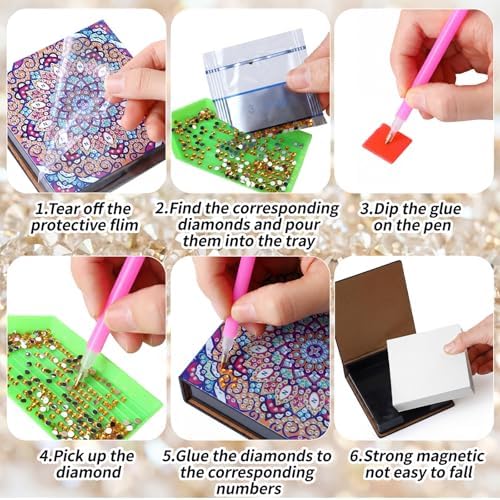 Saillong 4 Pcs Mandala Diamond Painting Note Box Kit Sticky Note Holders