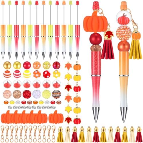 Jutom 12 Fall Beadable Pens Halloween DIY Kit 50 Beads 12 Tassels Pendants