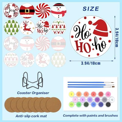 8 Pack Christmas Paint by Numbers Kits Coasters with Holder Cork Pads