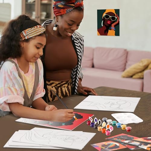 Dinifee 6 Pack Pre Drawn Canvas for Painting Pre Printed Canvas Kit 8 x 10 Inch Stretched Cotton Paint and Sip Set for Adults Couple Party Graduation Summer Date Night(Artistic Women)