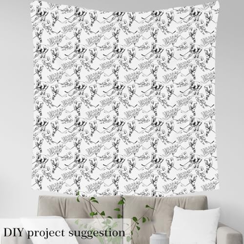 Feelyou Ice Hockey Fabric By The Yard, Ice Sports Games Upholstery Fabric for Chairs, Hockey Player Decorative for Home DIY Projects, 10 Yards, White