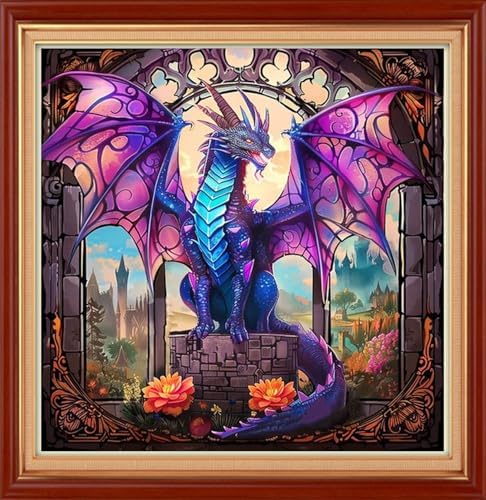 Joyhoor Stamped Cross Stitch Kits for Beginners Needlepoint Kits for Adults Embroidery Kits 11CT Counted Cross Stitch Kits Printed Embroidery Pattern-Colorful Wing Dragon 18x18 inch