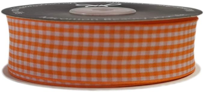 Micomon Orange Gingham Plaid Checked Ribbon 25 Yard Each Roll 100% Polyester - Image 4