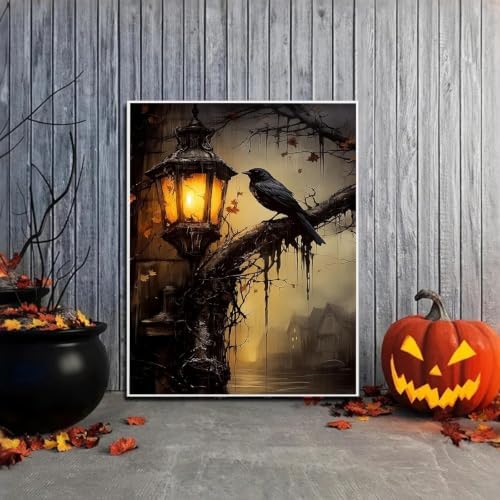 PHANTASYART Gothic Crow Framed Paint by Number with Wooden Easel 12x16inch