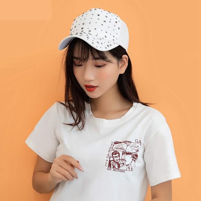 Gudessly Adjustable Breathable Rhinestone Baseball Cap for Women Bling Sequins Casual Sports Cap
