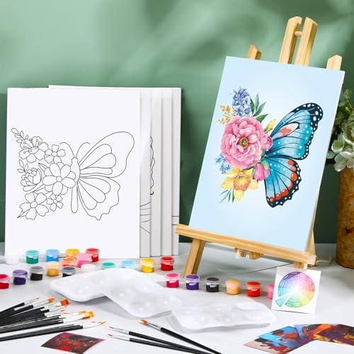 Dinifee 6 Pack Pre Drawn Canvas 8x10 Paint Kit for Adults, Butterfly