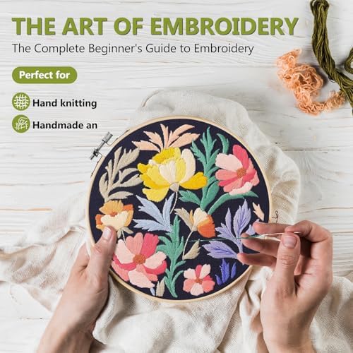 Santune 3 Pack Embroidery Kit for Beginners, Needlepoint Cross Stitch Kits for Adults,Needle Point Sets with Stamped Petal Pattern Stitch Video Tutorial