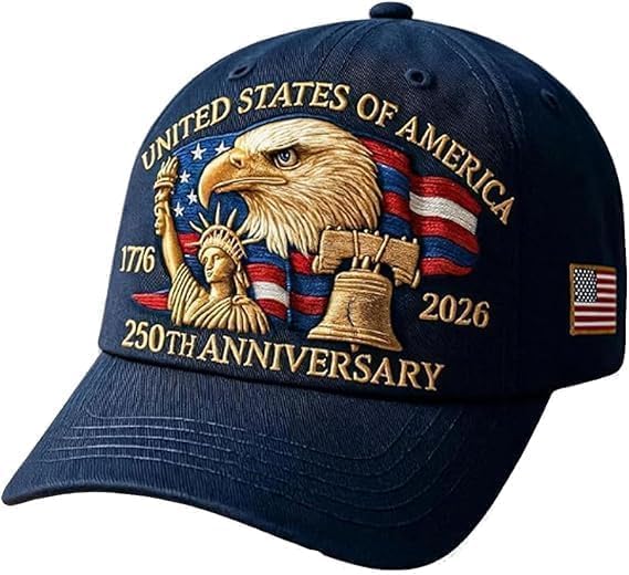 USA 250th Anniversary Hat, Adjustable 250th Anniversary Printed Patriotic Baseball Caps, Tribute Retro Washed Hat