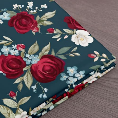 Rose Fabric By The Yard Chic Floral Upholstery Fabric Rose Flower Romantic Decorative Fabric Valentine Theme Indoor Outdoor Fabric DIY Craft Patchwork Upholstery and Home Accents, 1 Yard, Red