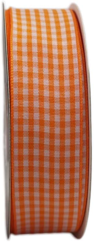 Micomon Orange Gingham Plaid Checked Ribbon 25 Yard Each Roll 100% Polyester - Image 3