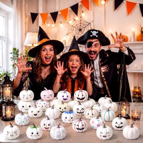 28 Pcs DIY Pumpkin Painting Kit for Fall Halloween 24 Foam Pumpkins Crafts