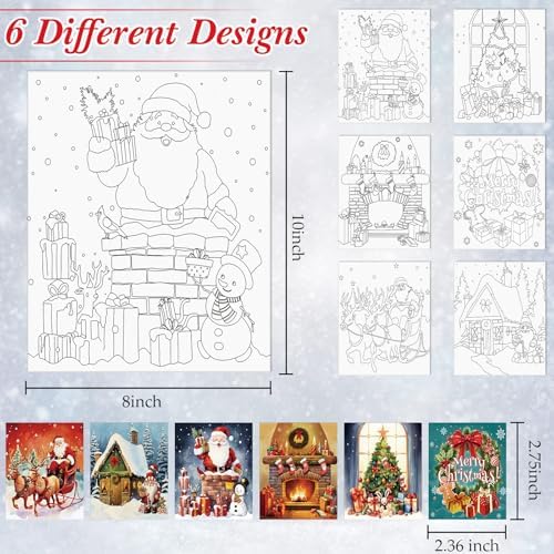 Dinifee 6 Pack Pre Drawn Canvas for Painting Pre Printed Canvas Kit 8 x 10 Inch Stretched Cotton Paint and Sip Set for Adults Couple Party Graduation Summer Date Night(Merry Xmas)