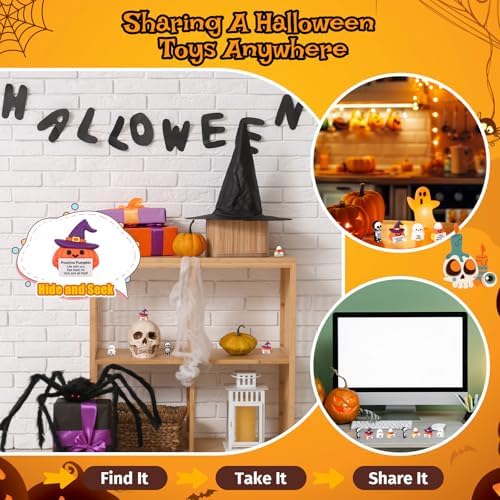 Gejoy 25 Pcs Halloween Mini Rubber Figurine with Motivational Messages Mini Ghost Pumpkin Candy Corn Skeleton Positivity Signs for Office Home Halloween Party Decorations Gifts