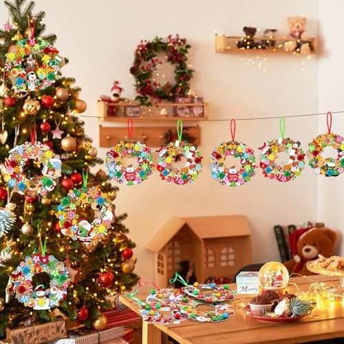 Hollowfly 48 Sets Christmas Wreath Craft Kits with Stickers