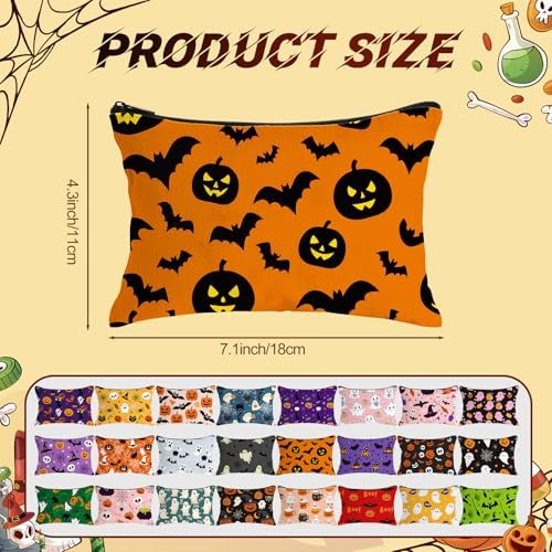 Meanplan 24 Pcs Halloween Makeup Bags Bulk, Spooky Cosmetic Zipper Pouch