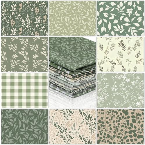 Hahafelt 10 Pcs 18"x22" Sage Green Fat Quarters Quliting Fabric Bundle