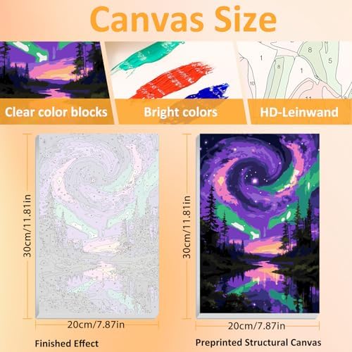 Mandun Aurora Paint by Numbers Kit for Adults, 3 Pack, 7.8x11.8 inch
