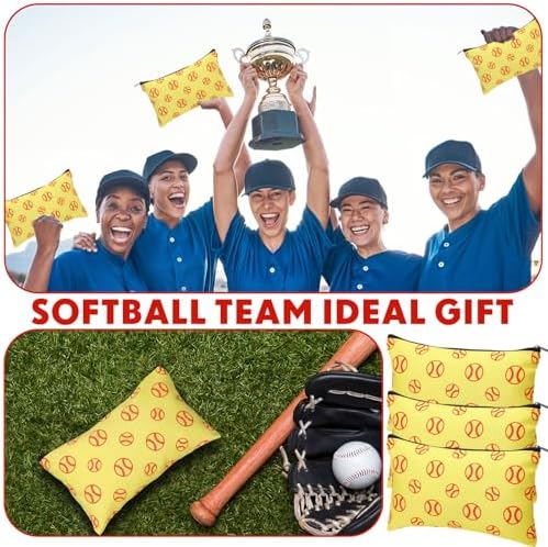 Eccliy 20 Pcs Softball Makeup Bags Bulk Sport Team Gifts Softball Cosmetic Bag Accessories for Women Toiletry Zipper Pouch Travel Canvas Gifts Stuff for Party Team Players Lover