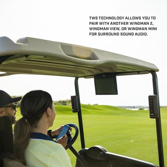Bushnell Golf Wingman 2 GPS Bluetooth Speaker | Audible Distances, Magnetic Cart Mount, Custom Sound Bites, TWS Pairing & USB-C Charging