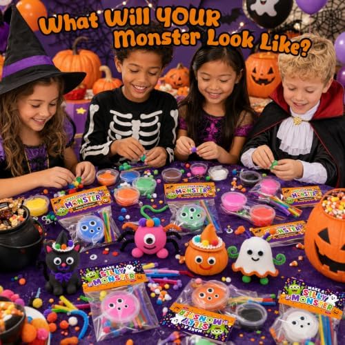 24 Packs Halloween Goodie Bag Stuffers DIY Monster Air Dry Clay Crafts Kits