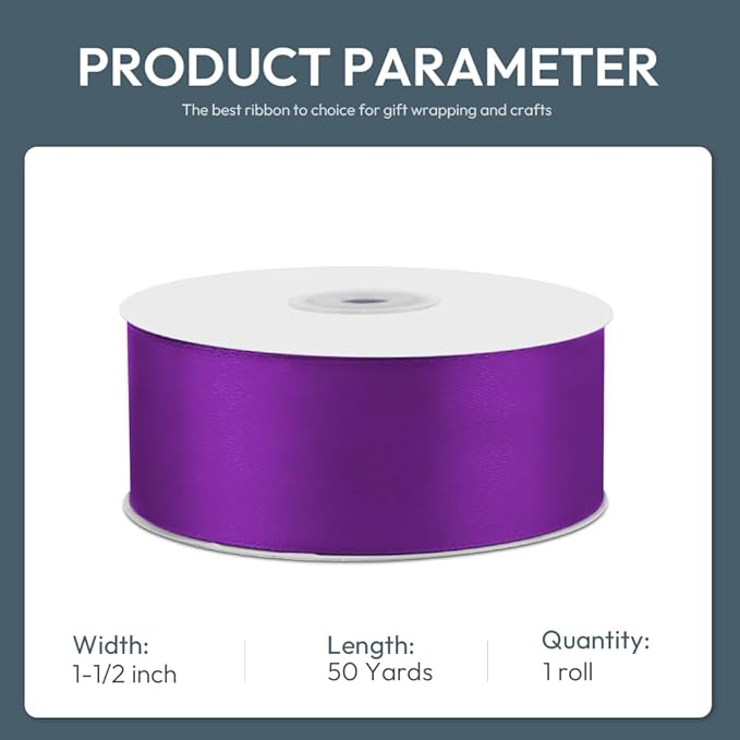 KMER LIFE 1-1/2" Wide x 50 Yards Purple Satin Ribbon - Image 2