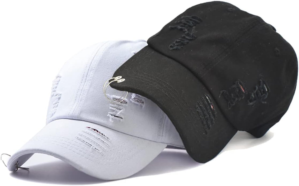 Unisex Ripped Distressed Denim Ring Baseball Cap Hip Hop Vintage Dad Hat Adjustable