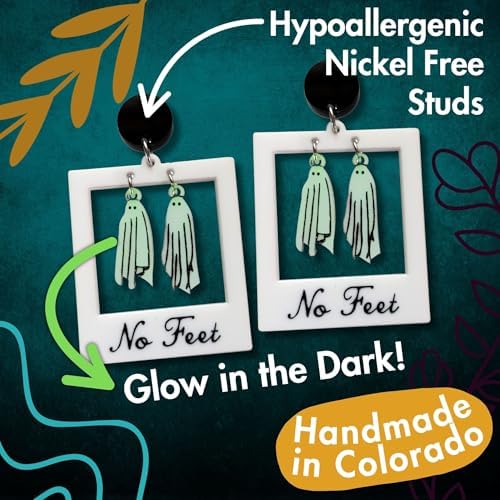 It's Just So You ~ *Glow in the Dark* Beetlejuice Ghost Polaroid Earrings, Spooky Halloween Acrylic Jewelry, Lightweight Dangle Studs