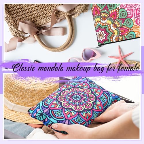 Eccliy 20 Pcs Mandala Makeup Bag Cosmetic Bag Canvas Gifts Colorful Mandala Themed Accessories for Girls Toiletry Pouch with Zipper for Women Party Shopping Home Travel, 9 x 7 Inch