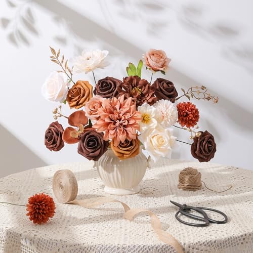 Floweroyal Artificial Flowers Fake Rose Flowers Dahlia with Stems for DIY Wedding Bridal Bouquets, Baby Shower, Floral Arrangement, Table Centerpieces, Home Decorations