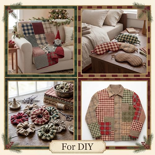 Hahafelt 10 Pcs 18"x22" Christmas Plaid Fat Quarters Gingham Fabric Bundle
