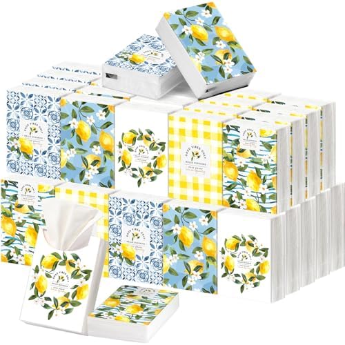 Outus 50 Pack Capri Lemons Party Favor, Travel Size Pocket Tissues