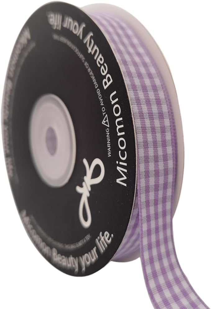 Purple Gingham Plaid Checked Ribbon 25 Yards Each Roll 100% Polyester by Micomon