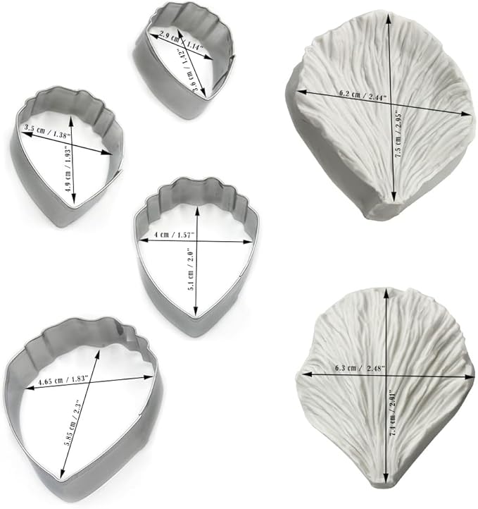 4pcs Stainless Steel Peony Cutter 2pcs Gumpaste Peony Silicone Veining Mold Gum - Image 5